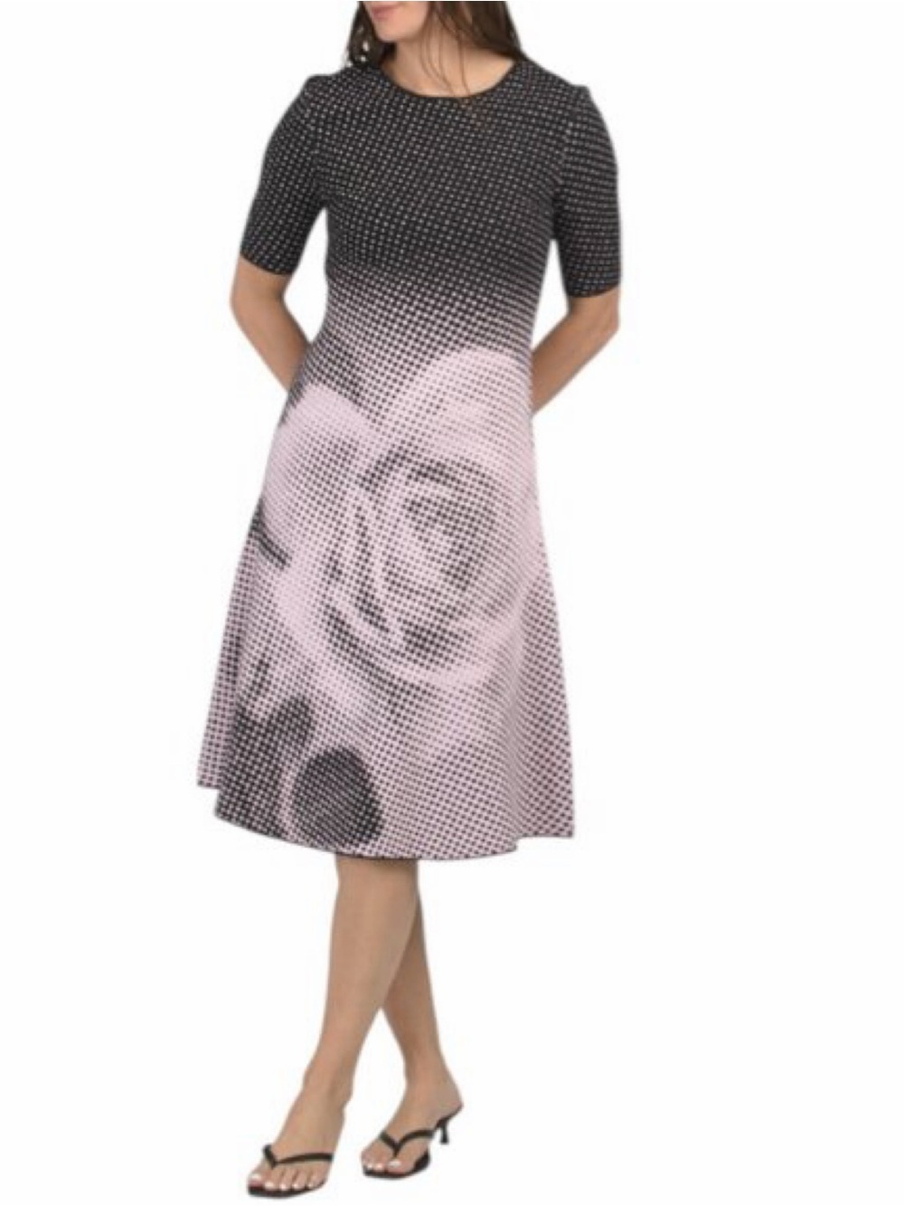 TERI JON Rickie Freeman Double Knit Dotted Rose Floral Printed A Line Midi Dress - Picture 8 of 17